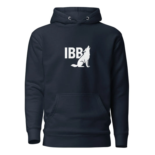 IRON BEAST BODY Unisex Premium Hoodie navy, Gym Bodybuilding Training, Frontansicht, IBB Logo mit Wolf
