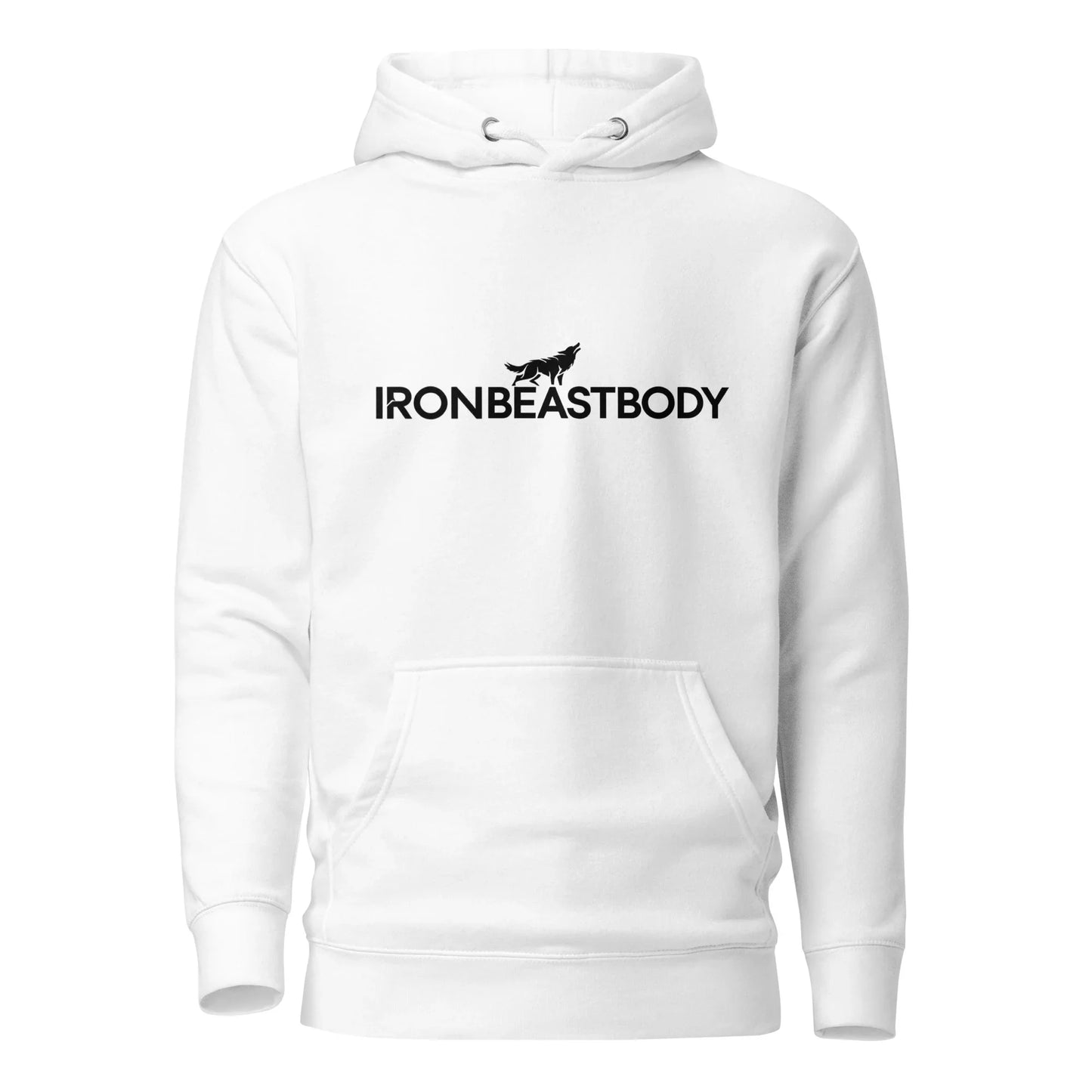 IRON BEAST BODY Unisex Premium Hoodie weiß, Gym Fitness Bodybuilding Training