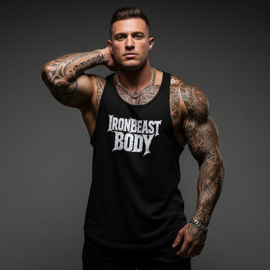 Shadow Core Tanktop Schwarz - IRON BEAST BODY Premium Fitness Tank Top Model