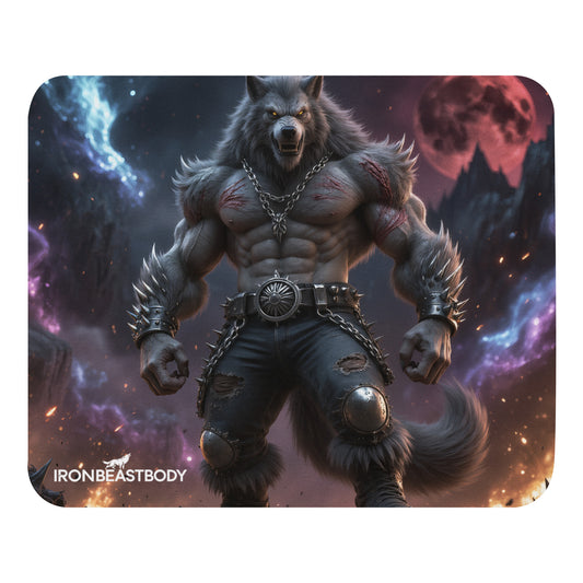 IRON BEAST BODY Mousepad mit Blood Wolf Design - Frontansicht 22x18cm