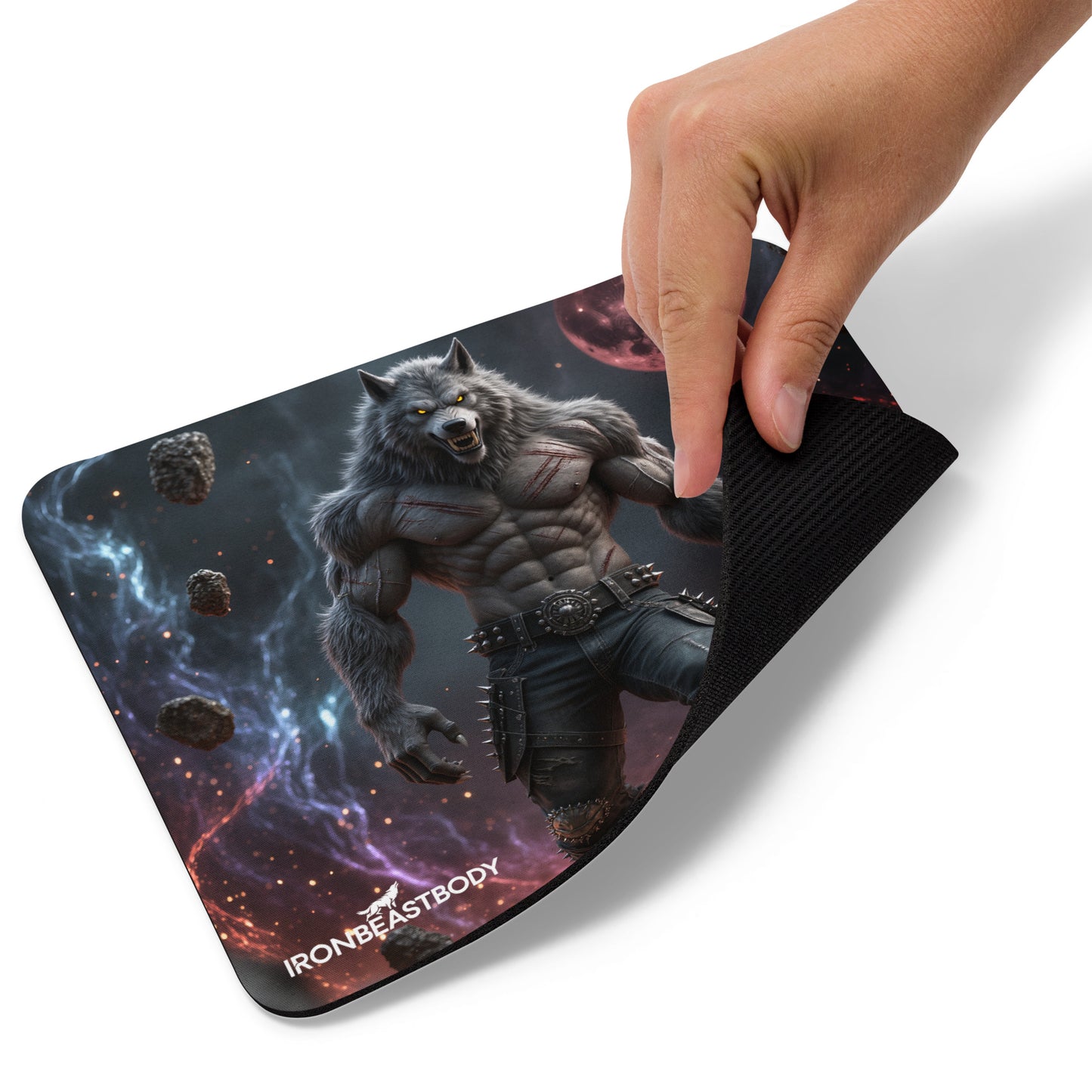 Bloodmoon Wolf Mousepad Detailansicht - Naturkautschukbasis und Polyesteroberfläche