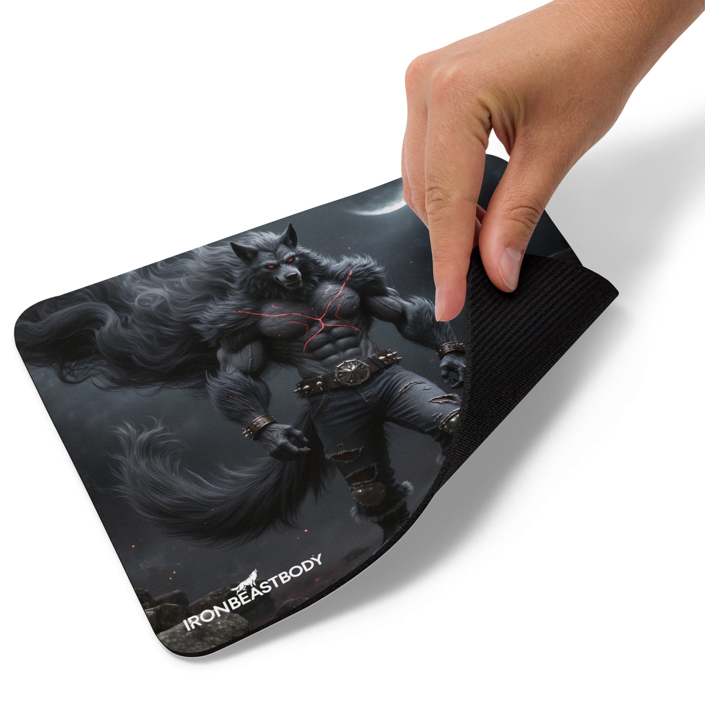 Demon Wolf Mousepad Detailansicht - Naturkautschukbasis und Polyesteroberfläche