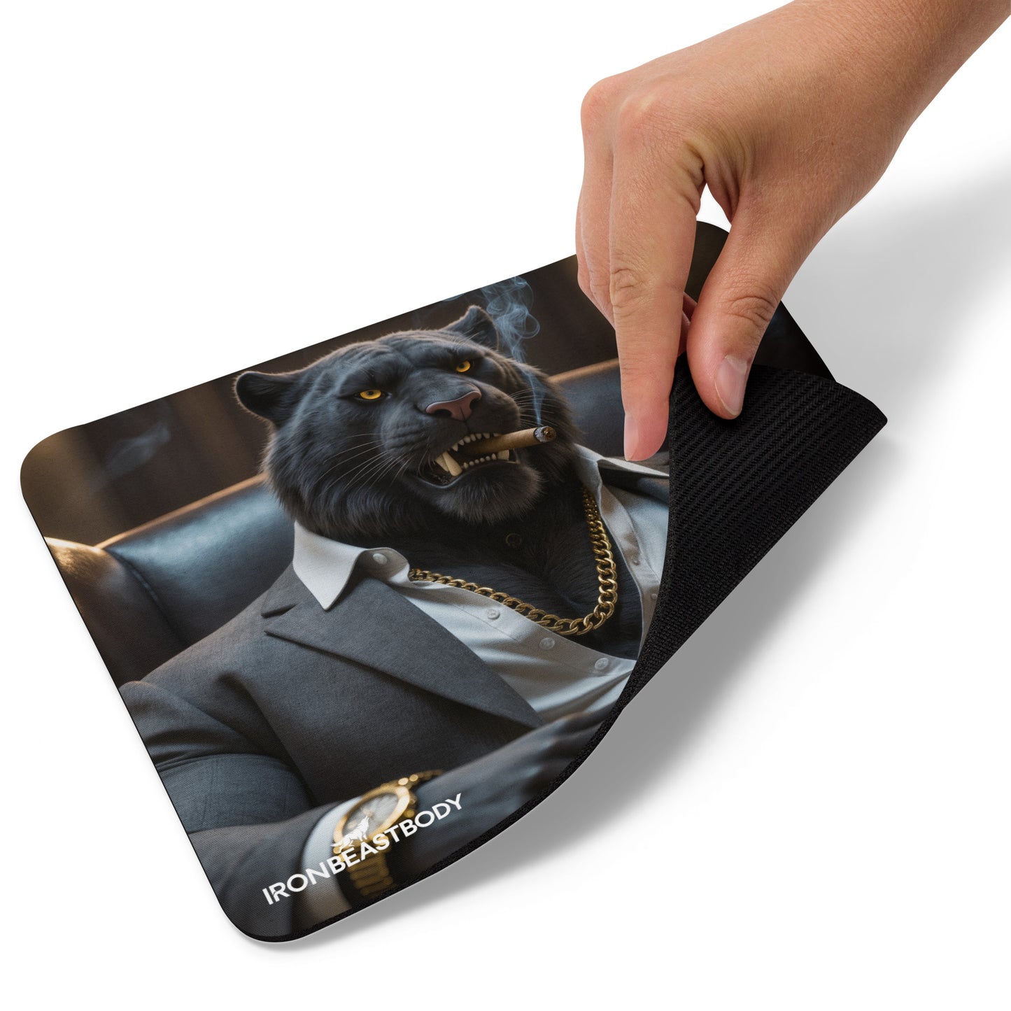 Boss Tiger Mousepad Detailansicht - Naturkautschukbasis und Polyesteroberfläche