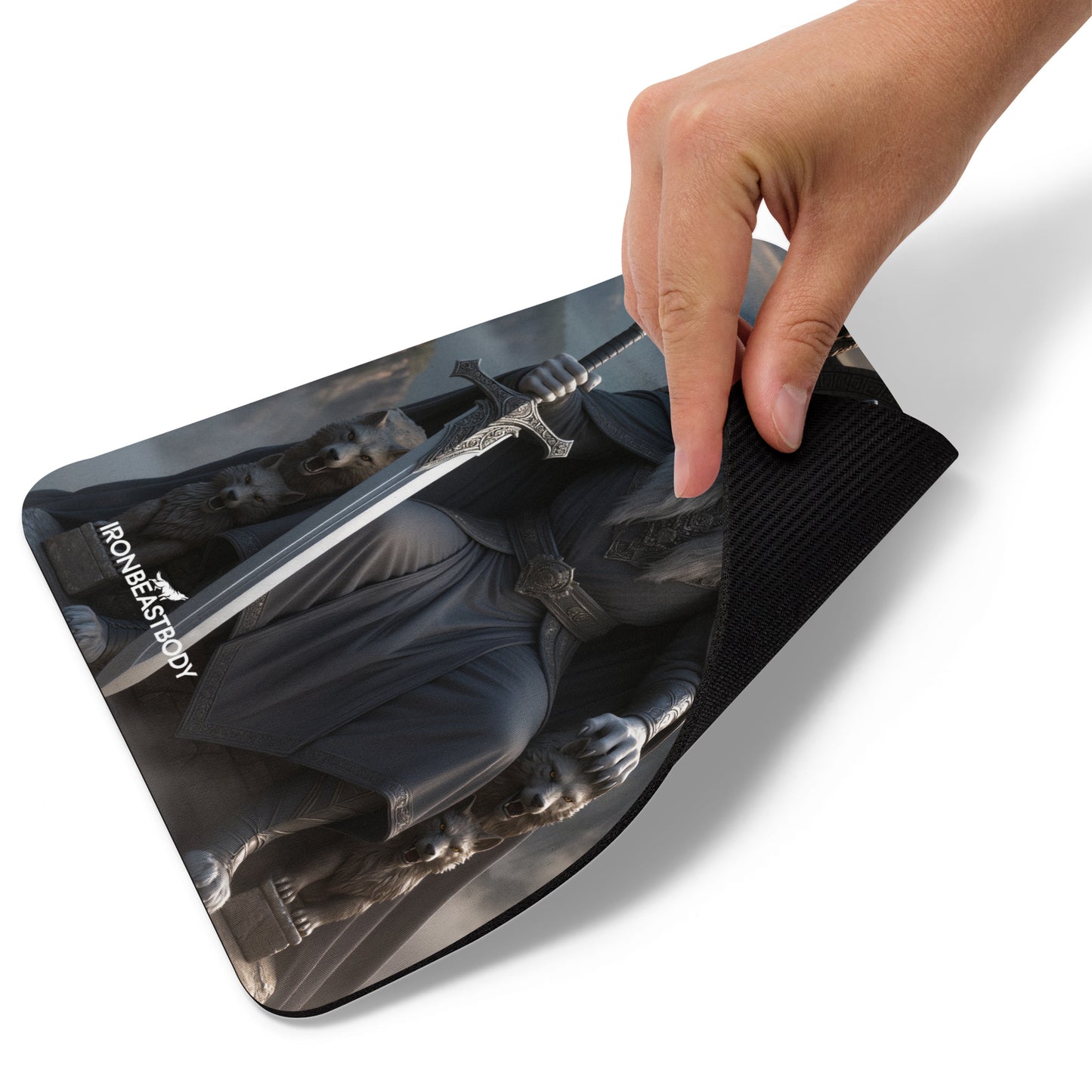 King Wolf Mousepad Detailansicht - Naturkautschukbasis und Polyesteroberfläche