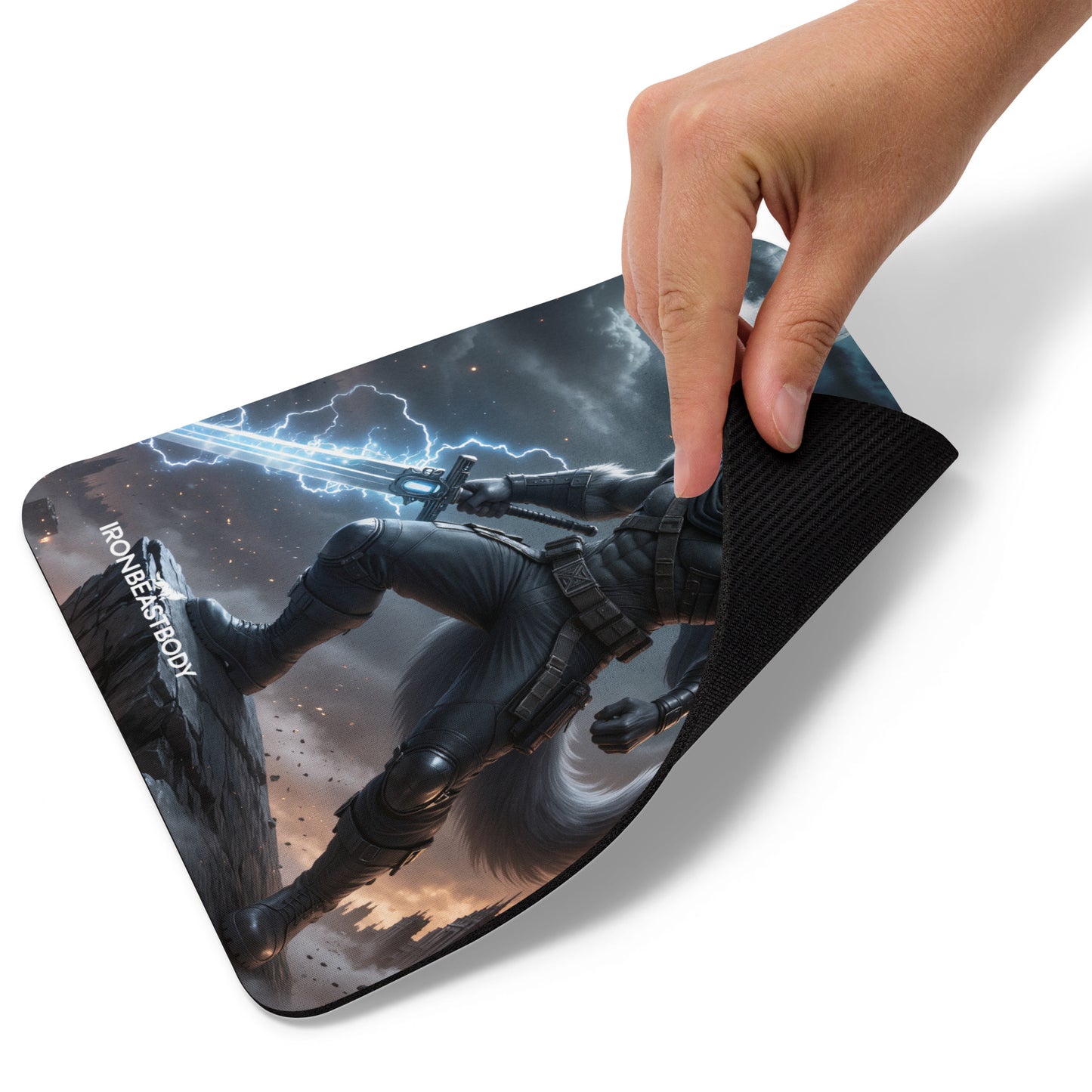 Thunder Wolf Mousepad Detailansicht - Naturkautschukbasis und Polyesteroberfläche