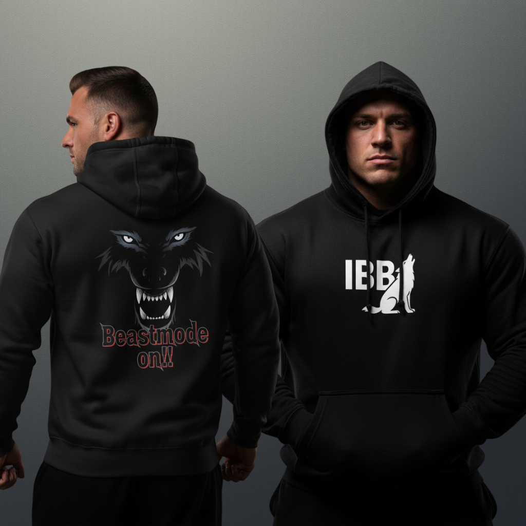 IRON BEAST BODY Shadow Beast Mode Hoodie - Premium Fitness Hoodie mit Beast Mode Design
