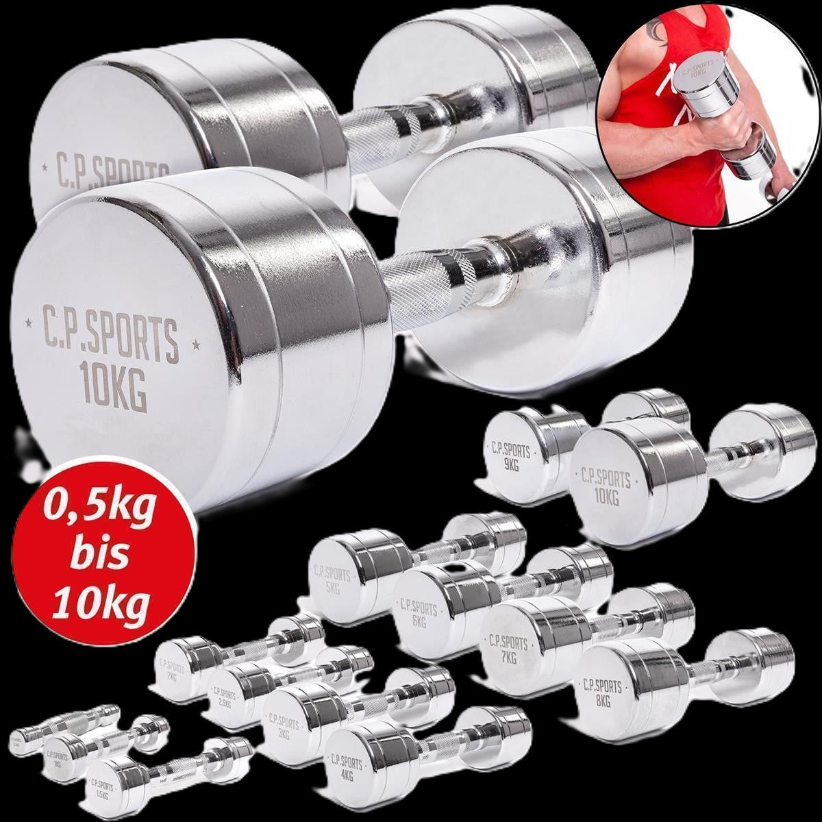 Chromhanteln 1x Paar / verschiedne Größen - C.P. SPORTS