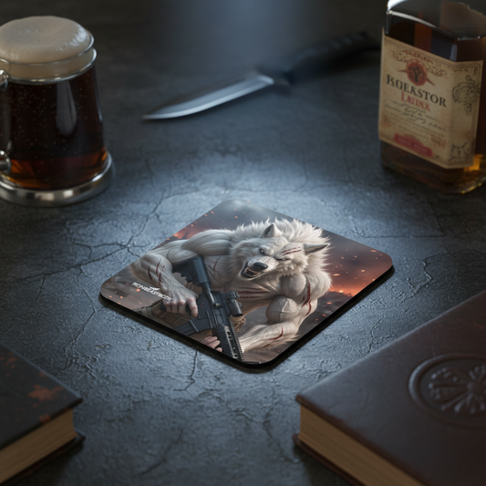 IRON BEAST BODY Warrior Wolf Untersetzer 4er Set - Premium Korkuntersetzer mit Kriegswolf-Motiv
