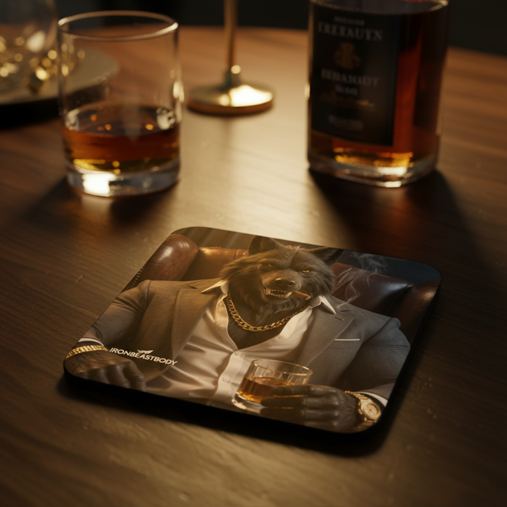 IRON BEAST BODY Alpha Boss Wolf Untersetzer 4er Set - Premium Korkuntersetzer mit Wolf-Motiv
