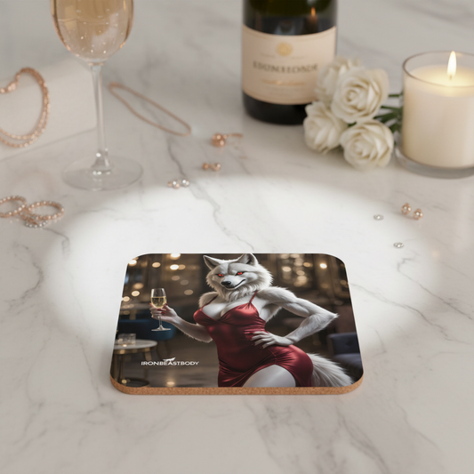IRON BEAST BODY Elegant Lady Wolf Untersetzer 4er Set - Premium Korkuntersetzer mit eleganter Wölfin

