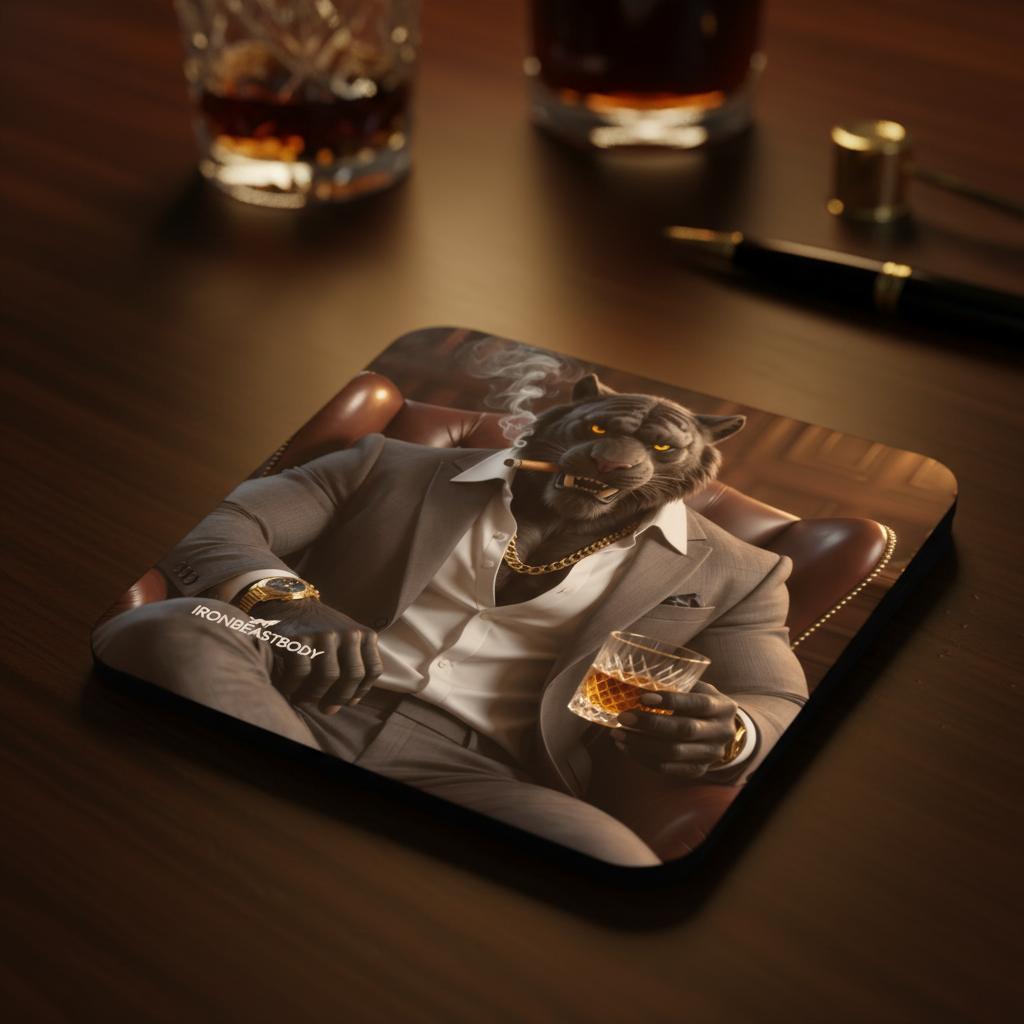 IRON BEAST BODY Boss Tiger Untersetzer 4er Set - Premium Korkuntersetzer mit Tiger-Motiv
