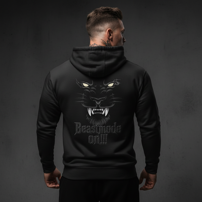 Lion Force Hoodie Schwarz Hinten - IRON BEAST BODY Premium Fitness Kapuzenpullover Model
