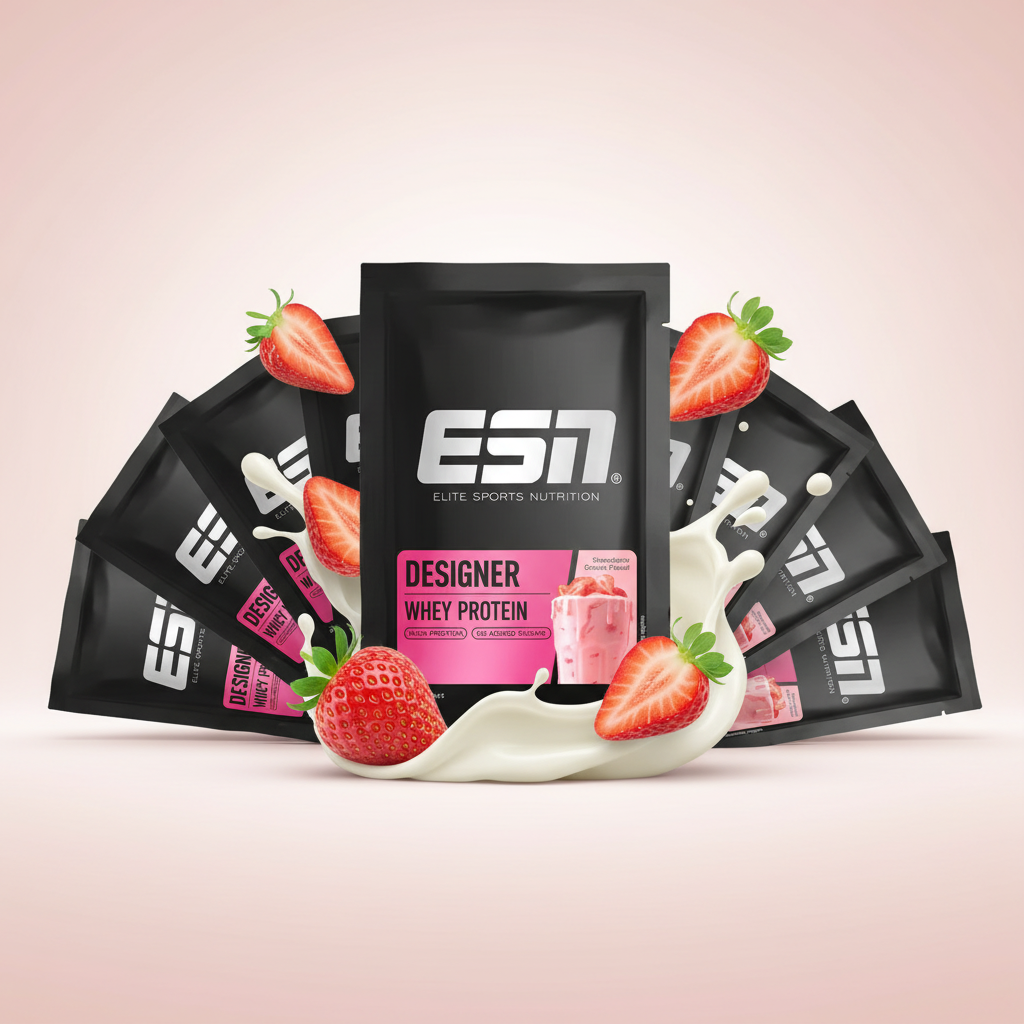 ESN Designer Whey 10 x 30g Probe Strawberry Cream - Premium Whey Protein Probier-Set mit 10 Einzelportionen
