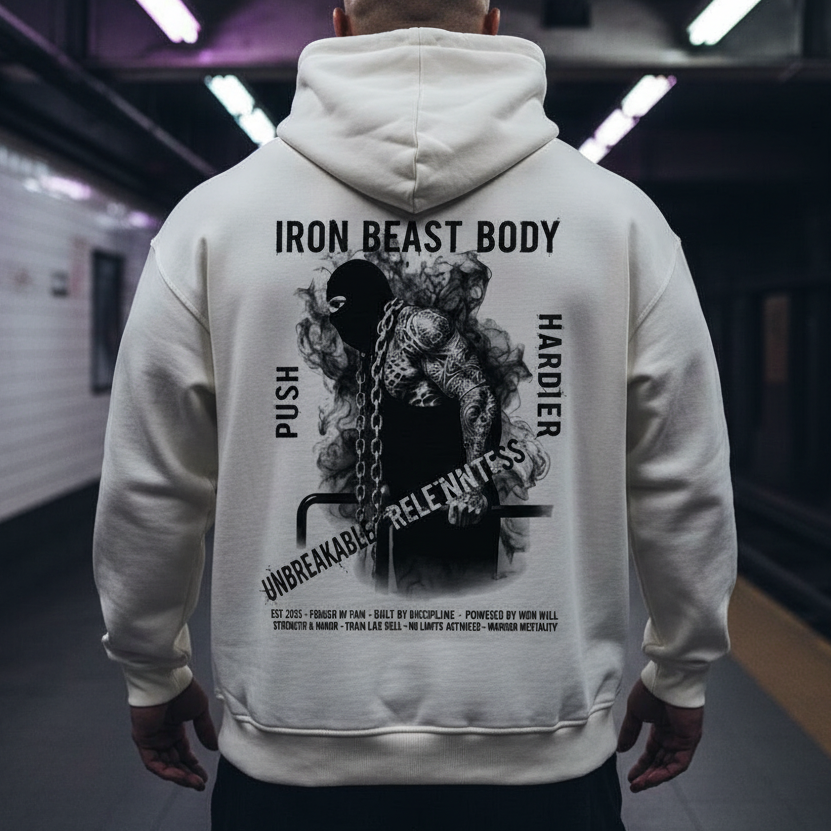 IRON BEAST BODY Unbreakable Relentless Oversized Hoodie Hinten