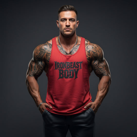 Apex Muscle Tanktop Rot - IRON BEAST BODY Premium Fitness Tank Top Model

