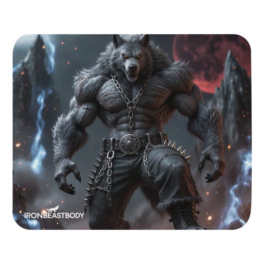 IRON BEAST BODY Mousepad mit Fearless Wolf Design - Frontansicht 22x18cm
