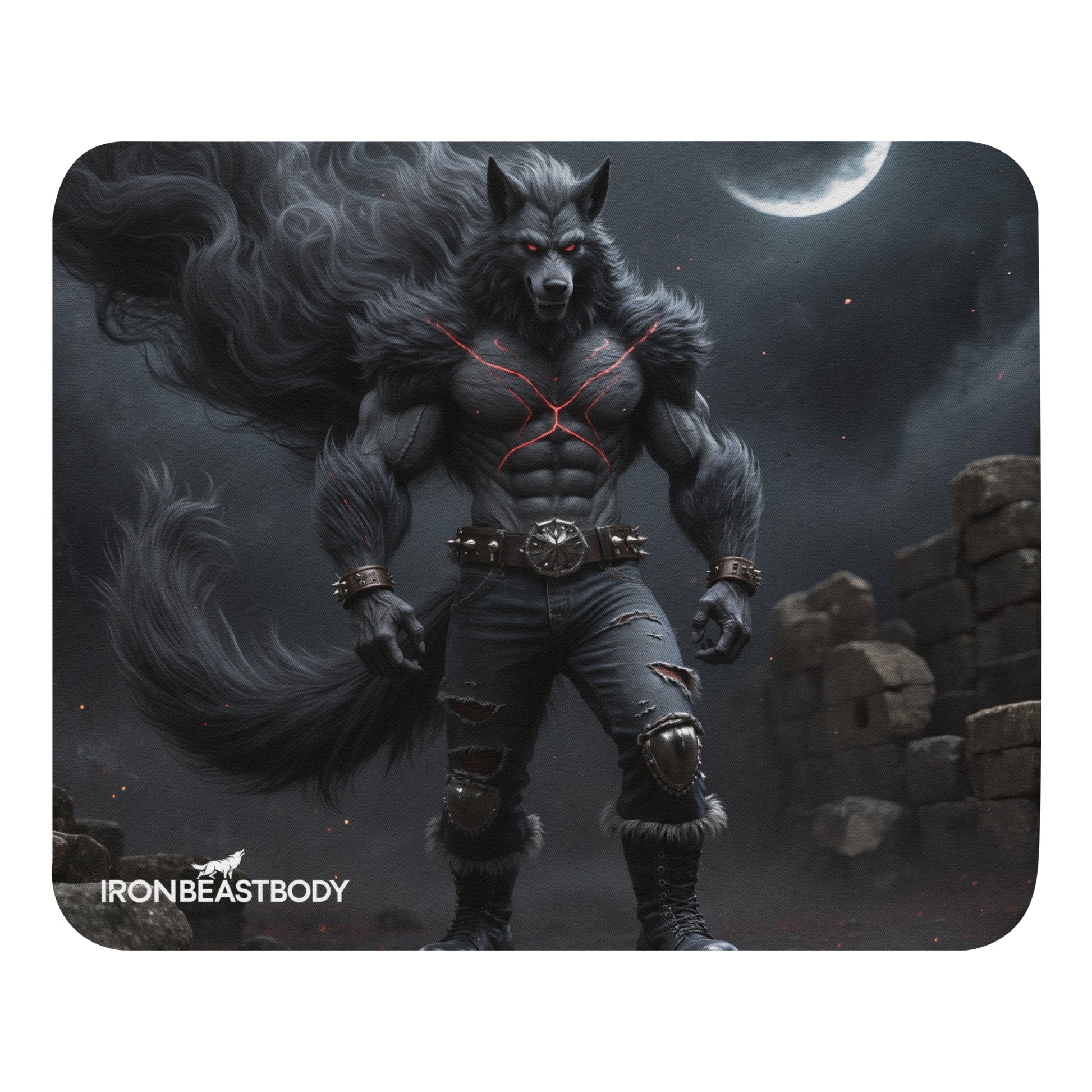 IRON BEAST BODY Mousepad mit Demon Wolf Design - Frontansicht 22x18cm
