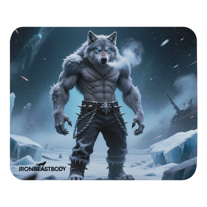 IRON BEAST BODY Mousepad mit Frozen Wolf Design - Frontansicht 22x18cm
