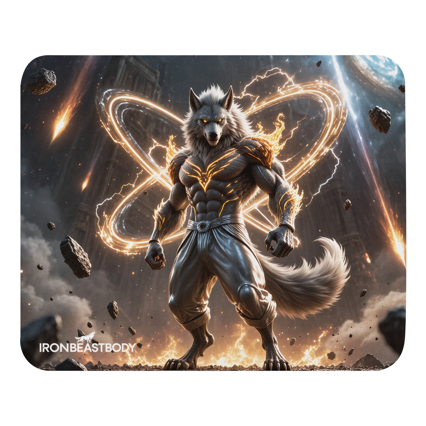 IRON BEAST BODY Mousepad mit Galaxy Wolf Design - Frontansicht 22x18cm

