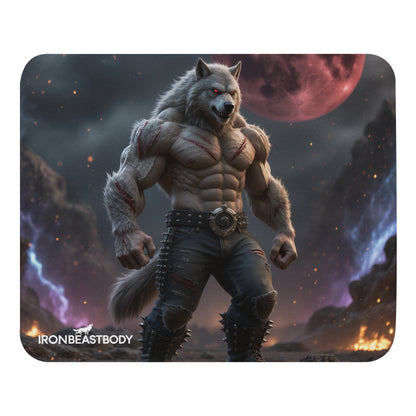 IRON BEAST BODY Mousepad mit Full Moon Wolf Design - Frontansicht 22x18cm
