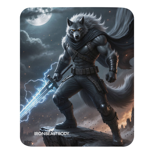 IRON BEAST BODY Mousepad mit Thunder Wolf Design - Frontansicht 22x18cm
