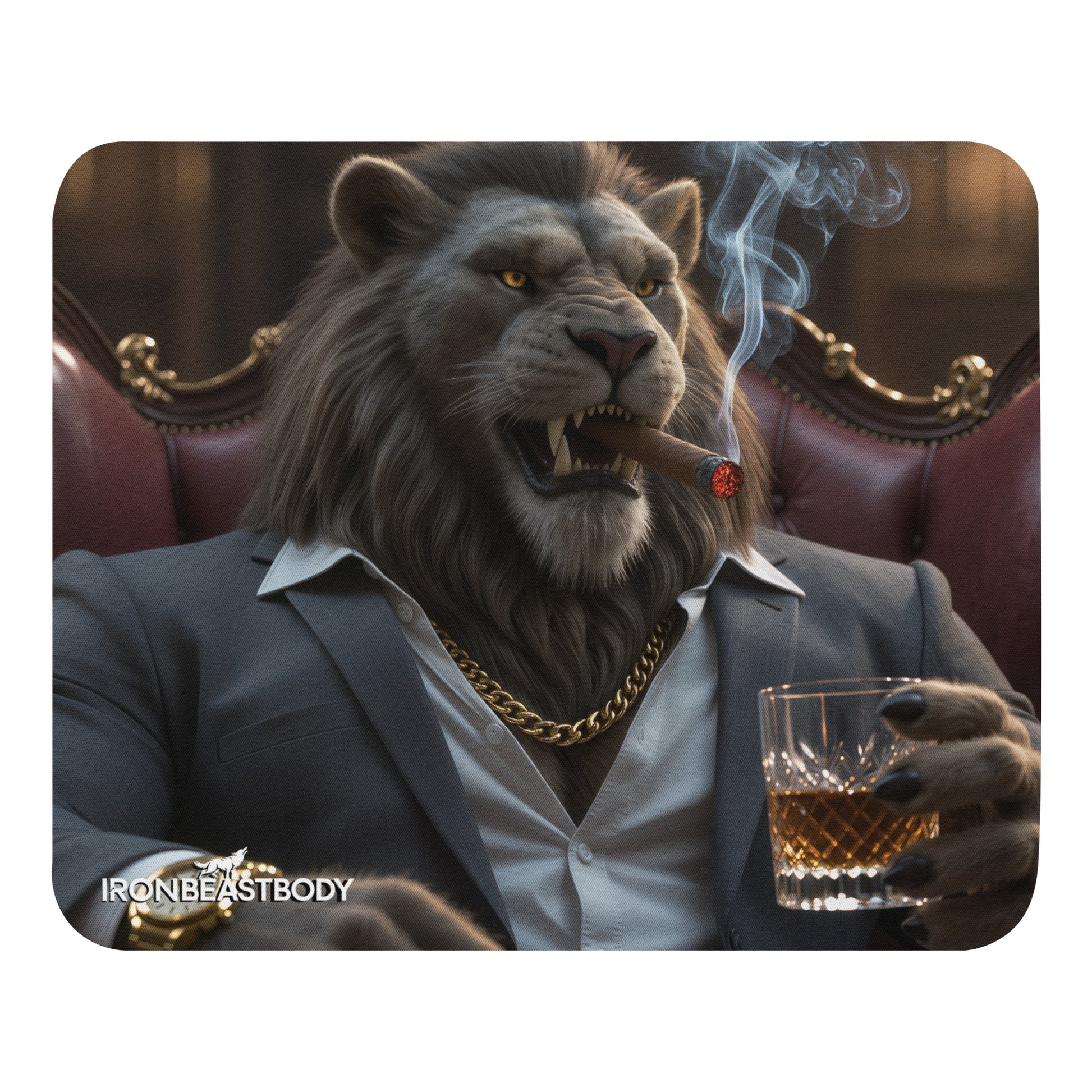 IRON BEAST BODY Mousepad mit Alpha Boss Lion Design - Frontansicht 22x18cm
