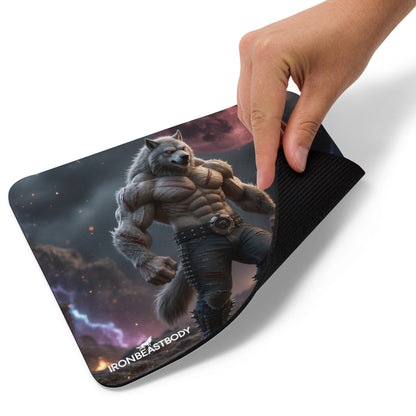 Full Moon Wolf Mousepad Detailansicht - Naturkautschukbasis und Polyesteroberfläche

