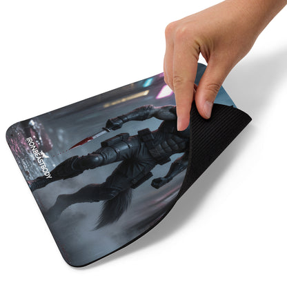 Killer Wolf Mousepad Detailansicht - Naturkautschukbasis und Polyesteroberfläche
