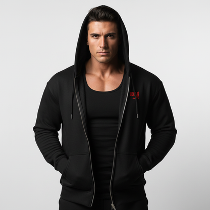 IRON BEAST BODY Red Fury Zip Hoodie - Premium Fitness Zip-Hoodie in Rotem Logo