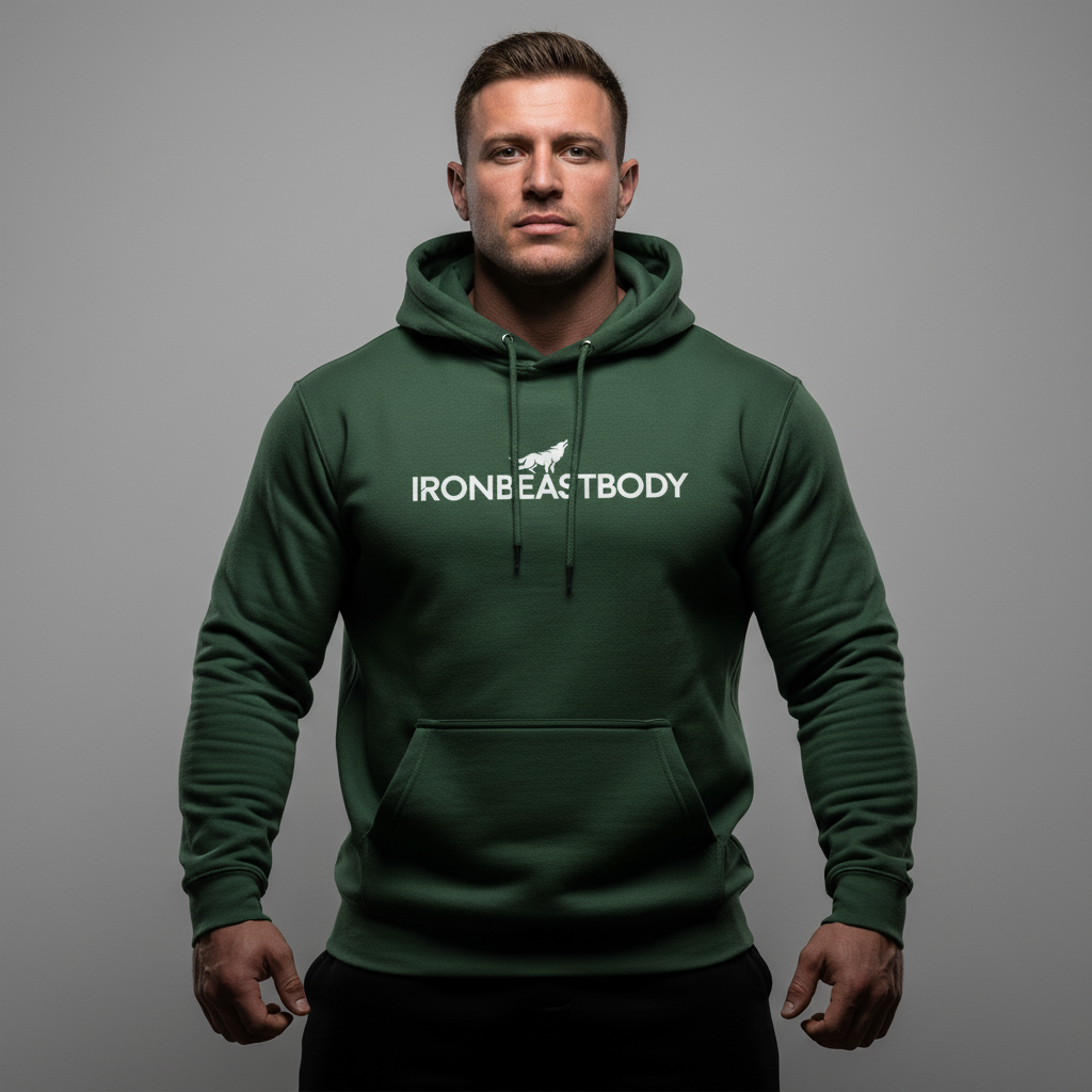 IRON BEAST BODY Titan Dominance Hoodie - Premium Fitness Hoodie in weißem Logo
