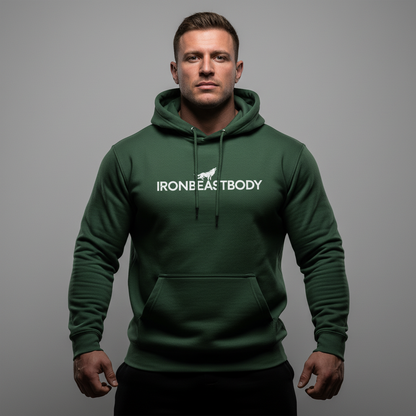IRON BEAST BODY Titan Dominance Hoodie - Premium Fitness Hoodie in weißem Logo
